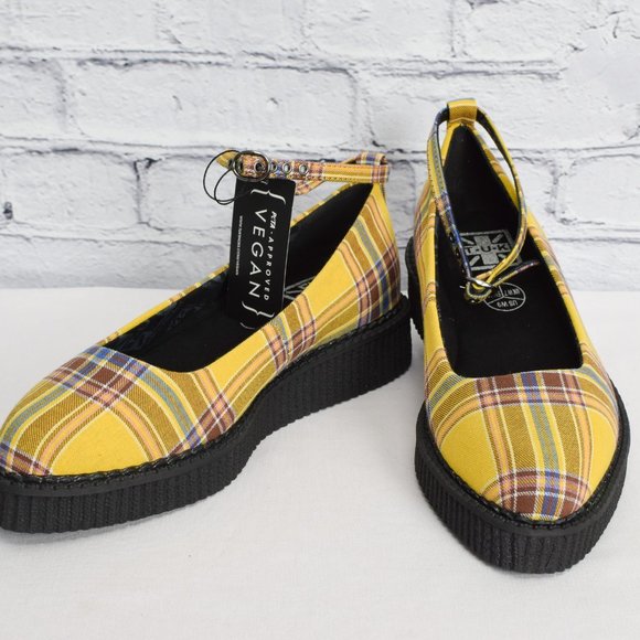 NEW IN BOX T.U.K. Footwear Yellow Plaid Pointed Ballet Creeper - Picture 2 of 8